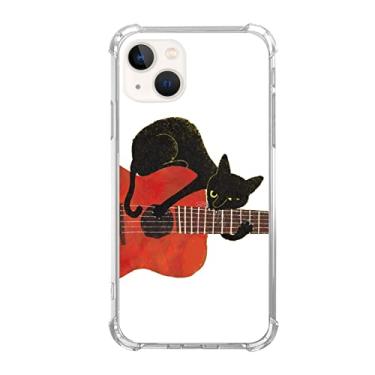 Imagem de BESUC WICH Capa de telefone de gato fofo com guitarra compatível com iPhone 14, capa de animal gato preto legal para adolescentes mulheres e homens, capa protetora de TPU moderna para iPhone 14