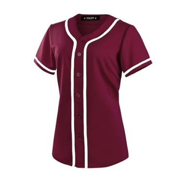 Imagem de EALER BJW80 Series Camisa de beisebol feminina de softbol com botões, Roxo, vermelho, P