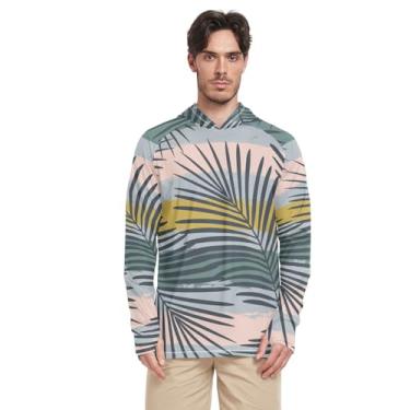 Imagem de Camisa masculina com capuz manga comprida FPS 50 camisa de sol masculina secagem rápida folhas de palmeira tropical verde Rash Guard UV camisas, Folhas de palmeira tropic, P