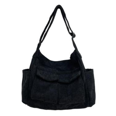 Imagem de Bolsa tiracolo feminina masculina grande com vários bolsos bolsa carteiro de lona para mulheres e homens, Y - preto, Free, Hobo