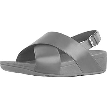 Imagem de FitFlop Sandália feminina Lulu com tira cruzada nas costas - cunha de couro, Preto, 36