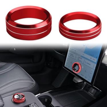 Imagem de Auovo Tampa do botão de controle de volume compatível com Ford Mustang Mach E Accessories 2024 2023 2022 2021 Mach-E anel de tampa do botão de mudança de marchas liga de alumínio (vermelho)