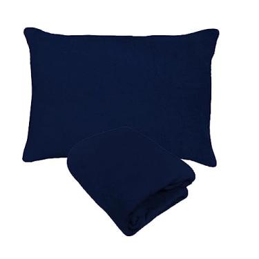 Imagem de Kit Fronha e Lençol com Elástico Solteiro Plush Microfibra Fleece Azul Marinho Arrumadinho Enxovais