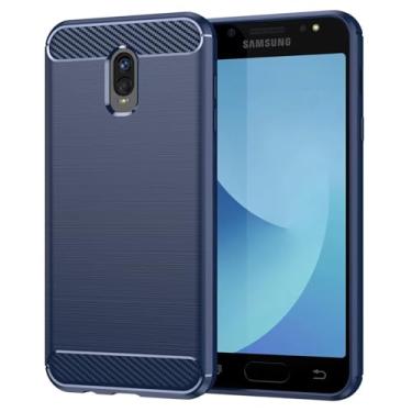 Imagem de Sidande Capa para Galaxy J7 2018/J7 Refine/J7 Star/J7 Eon/J7 TOP/J7 Aero/J7 Crown/J7 Aura, capa protetora ultrafina de fibra de carbono com absorção de choque TPU para Samsung Galaxy J7 2018 azul