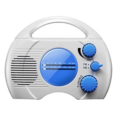 Imagem de Rádio portátil para chuveiro AM/FM, rádio suspenso à prova d'água com alto-falante embutido, volume ajustável, operado por bateria para banheiro, cozinha, exterior (azul + branco)