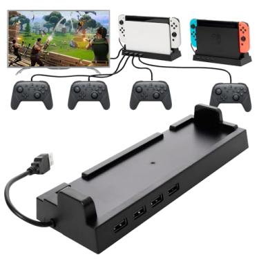 Imagem de Hub Dock 2019 para Switch, Hub USB para Switch, com 4 portas de saída para controles Pro com fio, teclado, dock Joy Controller etc.