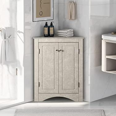 Imagem de Armário de canto de chão de banheiro armário de armazenamento triangular com prateleiras ajustáveis, armários de chão decorações para casa, cozinha, banheiro, cinza (mármore branco)