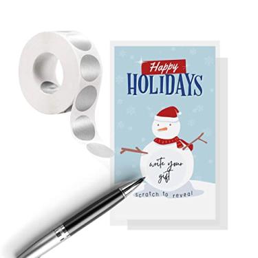 Imagem de Lashicorn Cartões de cliente com cupons de Natal para férias de Natal DIY | Pacote com 30 | 5 x 8,9 cm Write in Your Own Discount Adesivos redondos de prata para pequenas empresas incluídos boneco de