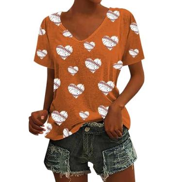 Imagem de Camiseta feminina de beisebol, estampada, manga curta, gola V, folgada, presentes engraçados, túnica, camiseta de verão, Laranja, 5G