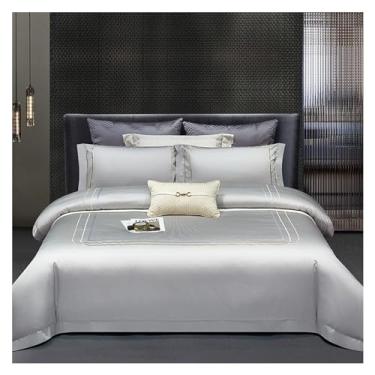 Imagem de Jogo de cama 100% algodão - 1200 fios, lençóis de cama de algodão egípcio luxuoso, macio, macio e refrescante, bolso profundo de 40,6 cm - 4 peças (Silver King)
