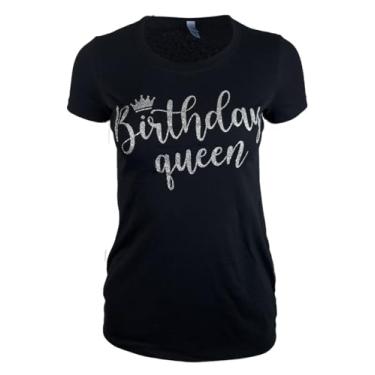 Imagem de MISS POPULAR Camiseta de aniversário feminina com estampa de peito | Glitter Birthday Girl, Queen, Squad, Its My Birthday | Tamanhos P-3GG, Birthday Queen - Prata, G