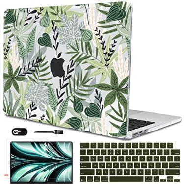Imagem de LCMOCICO Capa para MacBook Air de 13,6 polegadas 2025 M4 A3240 2024 M3 A3113 2022 2023 A2681 M2 Chip, capa rígida com padrão de plástico cristal para Mac Air 13,6 M4 2025 Touch ID, folhas verdes