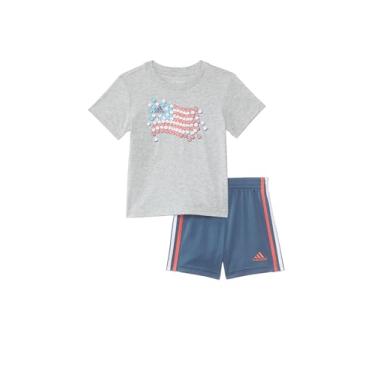 Imagem de adidas Conjunto de camiseta e shorts de algodão de manga curta para meninos, bandeira azul marinho cinza mesclado, 3M, Bandeira azul marinho cinza mesclado, 3 Meses
