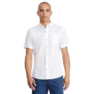 Imagem de IZOD Camisa masculina de botão de manga curta Saltwater Dockside, Cambraia branca brilhante, G