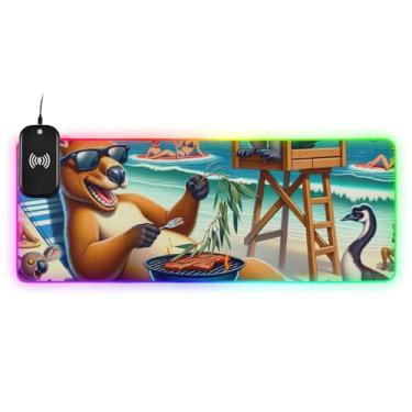 Imagem de Teclado e mouse pad para jogos de animais australianos engraçados, mouse pad com carregamento sem fio, mouse pad antiderrapante para jogos RGB