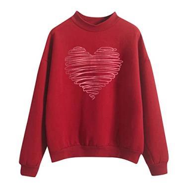 Imagem de Suéter de coração feminino 2024 moderno amor listras rosa camiseta com estampa de corações fofos, Vermelho, G