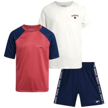 Imagem de Reebok Conjunto de shorts ativos para meninos - camiseta de manga curta de desempenho de 3 peças e shorts de basquete de malha - conjunto esportivo (8-12), Giz de Lou, 10