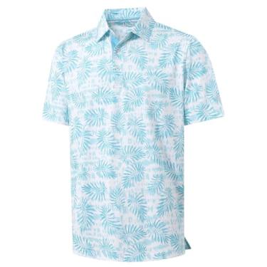 Imagem de M MAELREG Camisa polo masculina de golfe de manga curta com estampa de ajuste seco e absorção de umidade, Folha azul clara, GG