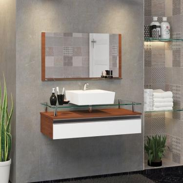 Imagem de Conjunto Gabinete Banheiro 80cm Ametista Marrom/Branco