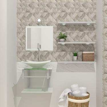 Imagem de Gabinete de Vidro 45cm com Cuba Retangular Branco