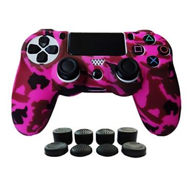 Imagem de Hikfly Silicone Gel Controller Cover Skin Protector Compatible with Sony PlayStation 4 PS4/PS4 Slim/PS4 Pro Controller (1X Camouflage Cover with 8 x FPS Pro Thumb Grip Caps)(Peach)