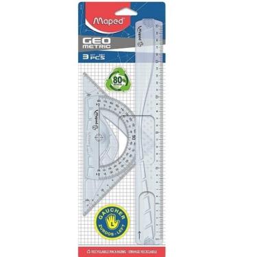 Imagem de Kit regua esquadro e transferidor para canhoto 3 pcs maped