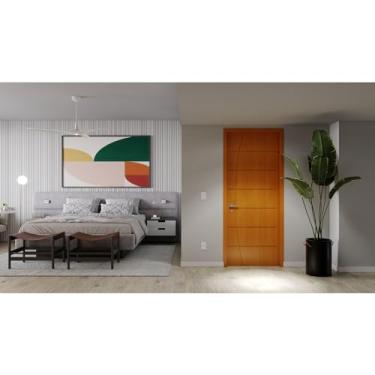 Imagem de Porta de Madeira 210x90cm Mso Eucaplac Frisada Tivoli Eucatex Nogal Mel