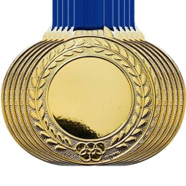 Imagem de Kit 50 Medalhas Personalizáveis 5,5cm Centro Liso Honra Mé bronze