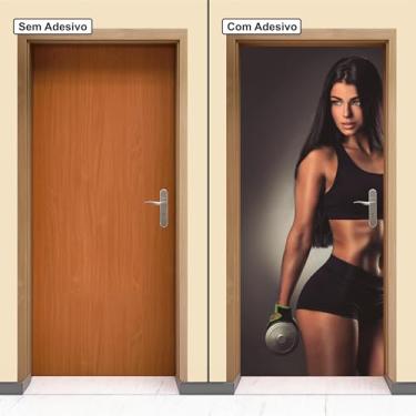 Imagem de Adesivo Decorativo Porta Academia Fitness Mulher Alteres