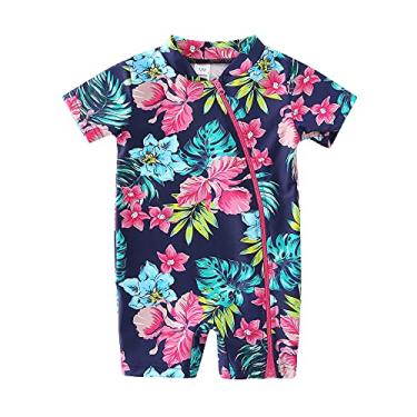 Imagem de Acqua di Mare Roupa de Piscina Bebê Menina Manga Curta Proteção UV50+ (BR, Idade, 6 Meses, Floral Marinho)