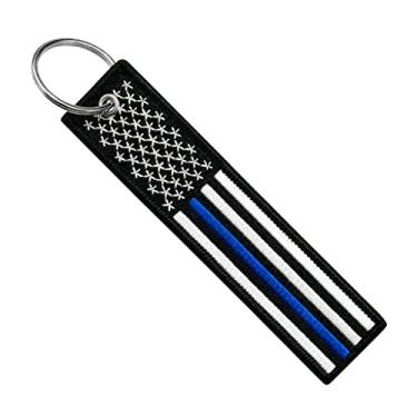 Imagem de Chaveiro de bandeira com chaveiro, EDC para motocicletas, scooters, carros e presentes, EUA (Linha azul fina), P