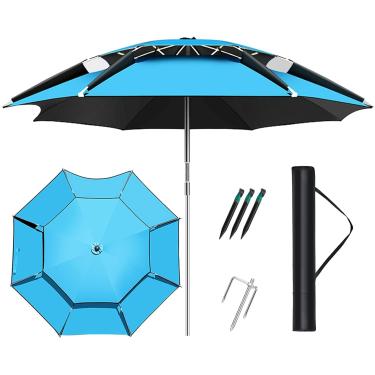 Imagem de Guarda-sol inclinável - Guarda-sol de jardim, altura ajustável, com função de inclinação Proteção solar de rotação de 360°, para varanda, mesas de jantar, jardins, guarda-chuva de praia, azu