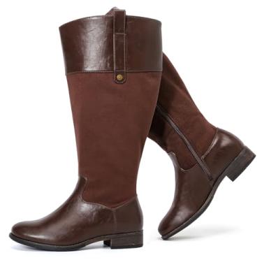 Imagem de Luoika Botas femininas extra largas na altura do joelho, plus size, larga, cano alto, inverno, outono, salto baixo., Marrom 105, 7.5 X-Wide