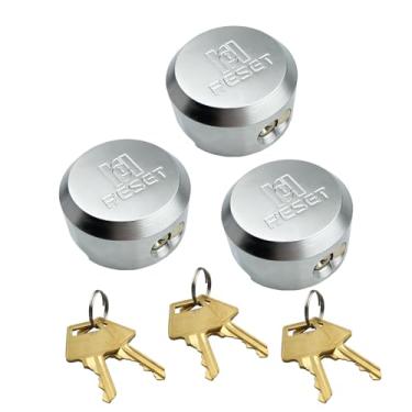 Imagem de RESET - Cadeado oculto 903 com chave semelhante para corrente, trailers, vans, caminhões, galpões e portões, trava de disco de hóquei, aço sólido, prata, pacote com 3