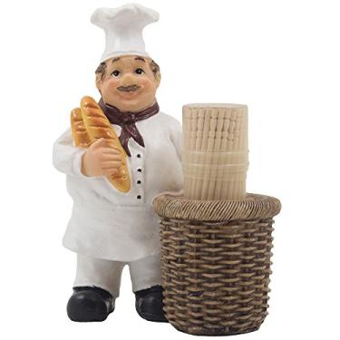 Imagem de Estatueta de suporte de palito decorativo French Chef Pierre com suporte de cesta de vime falso e detalhes de pão gourmet para decoração de cozinha de casa de campo, como presentes de boas-vindas colecionáveis da Home-n-Gifts