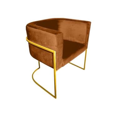 Imagem de Poltrona Decorativa Sala De Estar Base De Ferro Dourada Veludo Terracota