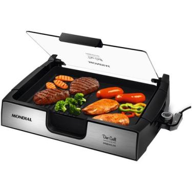 Imagem de Grill Mondial Premium Due Retangular 1270W  - com Chapa, Preto e Inox,
