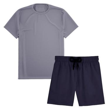 Imagem de Kit Short Praia Academia Passeio Treino Marinho + Camiseta Manga Curta Masculina-Masculino