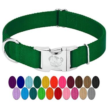 Imagem de Coleira de nylon premium Country Brook Petz com fivela de metal para raças pequenas, médias e grandes - Seleção de cores vibrantes 30+ (extra grande, 2,5 cm, verde Natal)