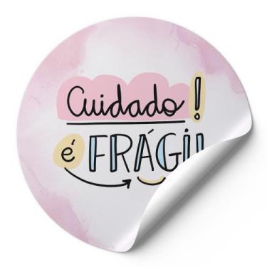 Imagem de 120 Etiquetas Auto Colante Adesivos Redondos Cuidado É Frágil Fundo Bo