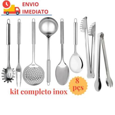 Imagem de Kit Utensílios de Inox 8 pçs Colher Concha Pegador Servir Buffet Resta