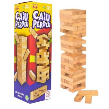 Imagem de Jogo Caiu Perdeu Torre Madeira Equilíbrio Jenga 54 Peças - Pais e Filh