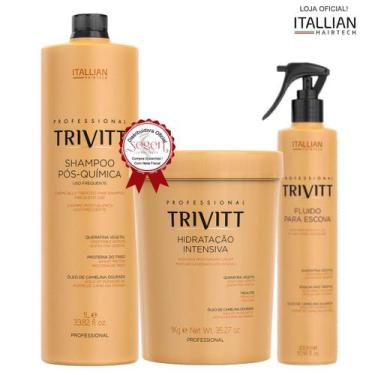 Imagem de Kit Trivitt Shampoo Pós Química 1L + Hidratação Intensiva 1Kg + Fluído