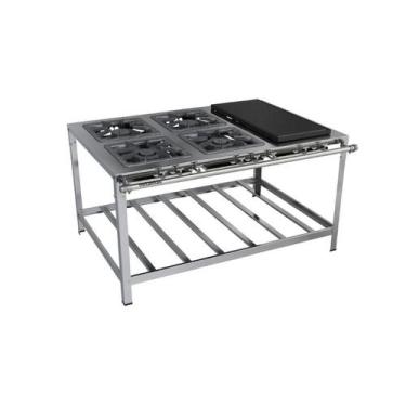 Imagem de Fogão Industrial 4 bocas 40x40 Chapa Luxo Aço Inox Metalmaq, Gás Natur