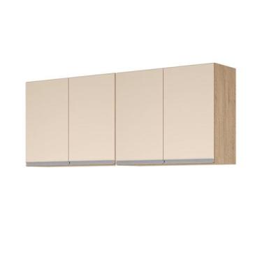 Imagem de Armario aereo modulado 4 portas milla amendoa off white puxador alumin