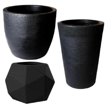 Imagem de Kit de 3 vasos para planta decorativo grafiato de luxo em polietileno 