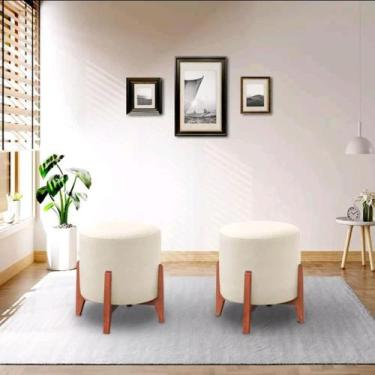 Imagem de kit 2 Banqueta Puff Thor Luxo Madeira Maciça - ME ecommerce, bege