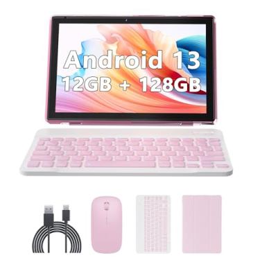 Imagem de Tablet Android 13 de 10 polegadas, 12 GB de RAM, 128 GB ROM/1 TB expansível, tablets 2 em 1 com teclado e mouse Stylus, processador quad-core 2.0 GHz, tela sensível ao toque 1280 x 800 IPS HD, 5G WiFi