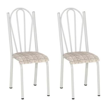 Imagem de Kit 2 Cadeiras de Cozinha Alasca Estampado Rattan Pés de Ferro Branco 