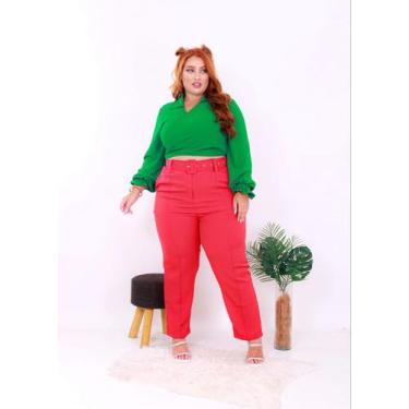Imagem de Calça Alfaiataria Lavínia Feminina Plus Size Com Cinto Moda Elegante, 
